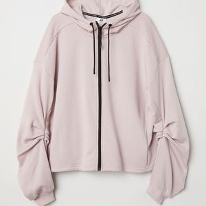 H&M gathered sleeves pink sport jacket hoodie